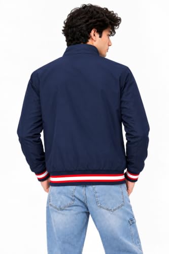 Image of Ben Martin Men's Jacket || Lightweight Casual Jacket with Standing Collar || Full Sleeve Zip-Up Windcheater Jacket with Striped Ribbed Cuffs & Hem