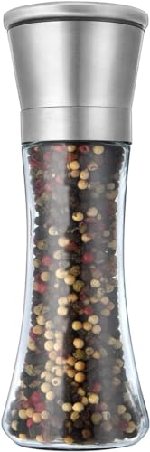 Image of Jamboree Pepper Grinder Classic Oak Wood Spicy Pepper Salt Corn Mill Grinder Wooden, Ceramic Traditional Pepper Mill (Silver)