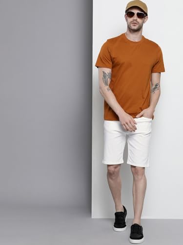 Image of The Indian Garage Co Men Slim Fit Solid Mid-Rise Denim Shorts