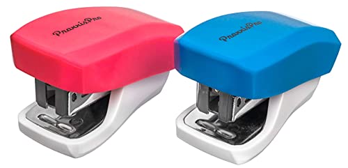 PraxxisPro Mini Staplers with Box of 1000 Staples and Built in Staple Remover, Staples 2 to 18 Sheets. Set of 2 (Blue, Pink) â€¦