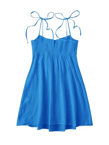 Soly Hux Women'S Tie Shoulder Cami Dress Spaghetti Strap Mini Summer Dresses Solid Royal Blue Large thumb #1