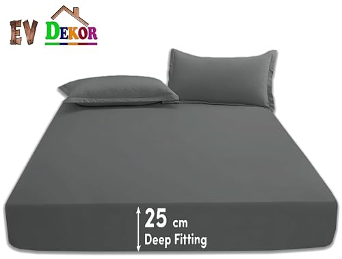 Ev Dekor Fitted Sheet Double, Charcoal, Deep Pocket Bedsheet 10inch (25 cm), Soft Brushed Microfiber Fabric - Image 2