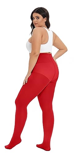 Image of CozyWow Plus Size Tights for Women 80D Soft Solid Color Semi Opaque Pantyhose High Waist 1X 2X 3X 4X