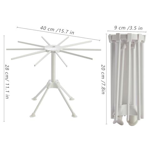 2 Pack Foldable Pasta Drying Rack, Homemade Fresh Spaghetti Stand Collapsible Dryer Noodle Hanger for Kitchen with 10 Arms, White