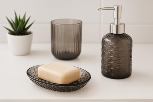 Kit para Banheiro com 3 Peças: Porta-Escova de Dentes, Dispenser para Sabonete Líquido e Saboneteira
