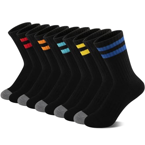 Comfoex 10 Pairs Boys Crew Socks Sports Athletic Long Calf Socks For Kids 4-10 Years Old With Cushioned Sole