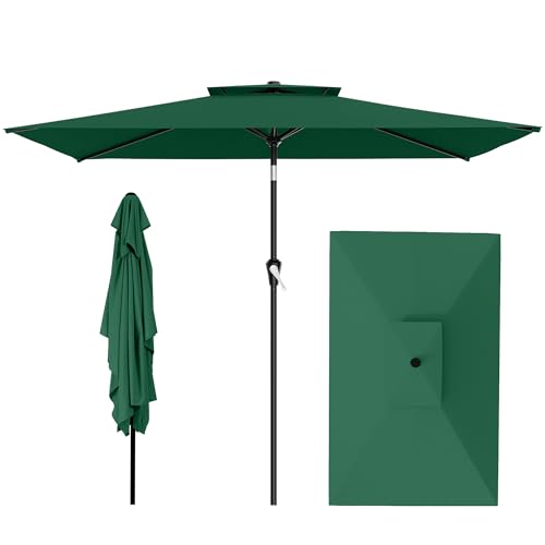 Image of AreShark 6.5'x10' 2 Tiers Rectangular Patio Umbrella - Outdoor Umbrella Waterproof UV Protection, Market Table Umbrella w /Push Button Tilt for Pool, Lawn, Balcony(Dark Green)