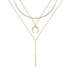 Turandoss Gold Layered Necklaces for Women – 14K Gold Plated Handmade Multilayer Bar Pearls Coin Disc Moon Butterfly Medallion Adjustable Dainty Layered Choker Necklaces for Women Jewelry
