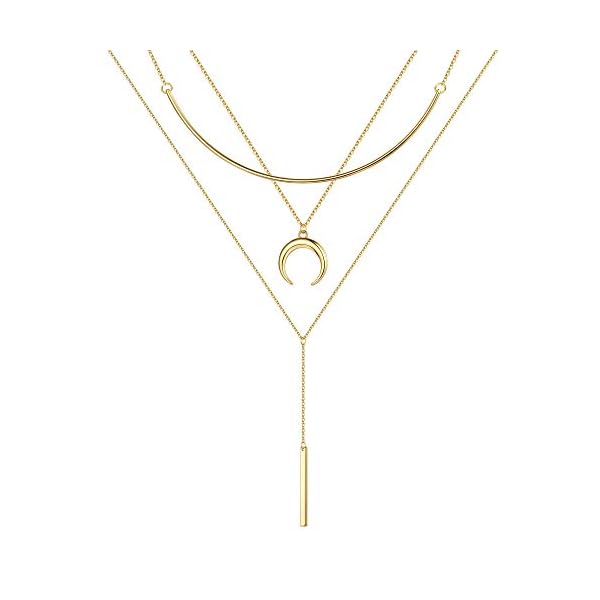 Turandoss Gold Layered Necklaces for Women – 14K Gold Plated Handmade Multilayer Bar Pearls Coin Disc Moon Butterfly Medallion Adjustable Dainty Layered Choker Necklaces for Women Jewelry