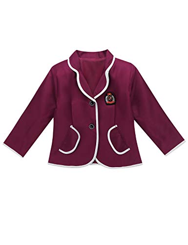ranrann 4PCS Kids Girls School Uniform Japanese Anime Outfit Long Sleeve Coat with Shirt Tie Mini Skirt Set Burgundy 7-8