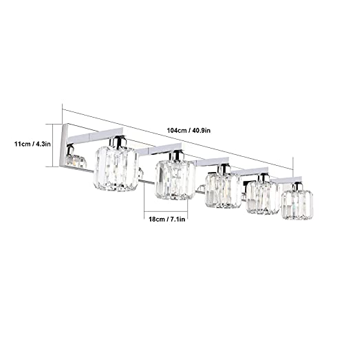 Image of Aipsun Crystal Bathroom Vanity Light Stainless Steel Modern Vanity Light 5 Lights Crystal Bathroom Vanity Light Fixtures (Exclude Bulb)