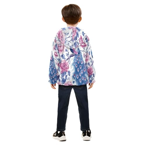 Peacock Among Pink Flowers Toddler Fleece Jacket Girl Boys Hooded Fleece Jacket Coat Warm Outwear Zip-up 3-10T4