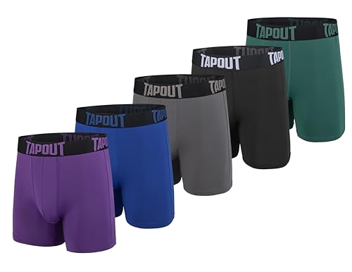 TAPOUT Mens Boxer Briefs 5 Pack Poly Spandex Performance Workout Underwear/FLY-LESS Support Providing Enhance Support