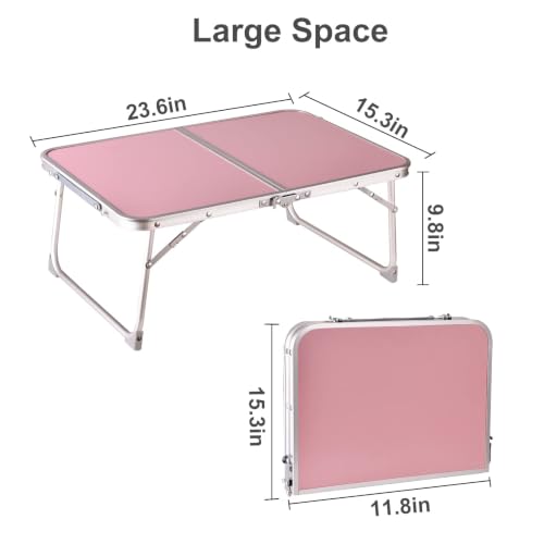Image of Foldable Laptop Desk, Portable Bed Table with Hidden Storage, Pink