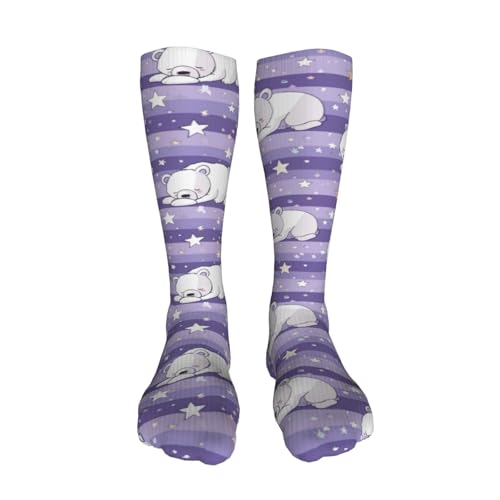 Bears Sleep Stars Compression Socks for Kids Boys Girls, Knee High Soccer Socks Long Tube Funny Gifts for Running Sports Travel 19.8in3