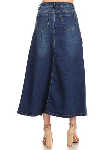 Women's Juniors Mid Rise A-Line Long Jeans Maxi Denim Skirt in M. Blue Size L3
