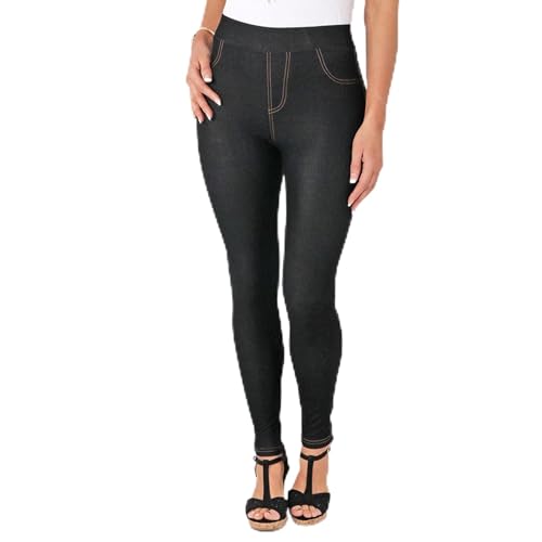 Want Clothing Legging taille haute aspect jean pour femme - Sans couture - Stretch - Effet amincissant, Noir , XXL-3XL Plus