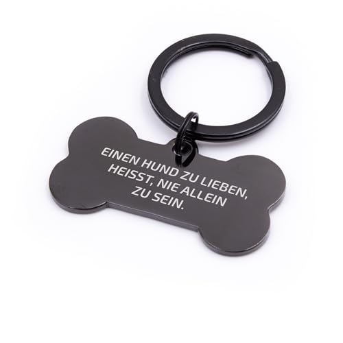 FELLSOCKE Hundemarke mit Gravur aus Edelstahl, Individuell gravierbar, Robuste Tiermarke, Dogtag Anhänger Hunde, Pferde, Katzen & Welpen (Schwarz, 40x21 mm)
