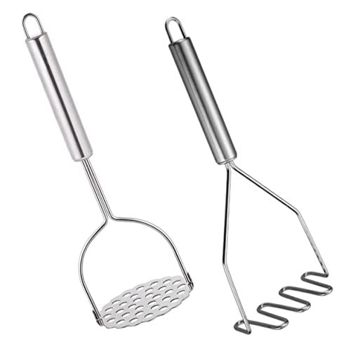 ABOOFAN 2pcs Stainless Steel Potato Masher Comfortable Grip Handle Easy to Clean Kitchen Utensil for Smooth Mashed Potatoes and Vegetable Purees