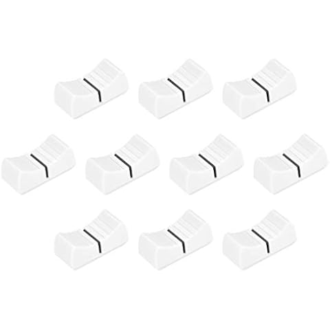 sourcing map 10Stk. Konsole Mischer Schieberegler Feder Knopf Ersatz für Potentiometer weißer Knopf schwarze Marke 24mmx11mmx10mm Cover