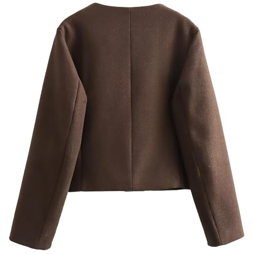 ebossy Women's Button Down Petite Blazer Jacket Long Sleeve Slim Coat Crop Top with Flap Pocket2