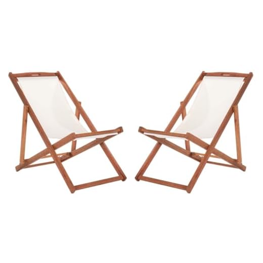 Safavieh PAT7040E-SET2 Outdoor Loren Brown (Set of 2) Sling Chair, Natural/Beige