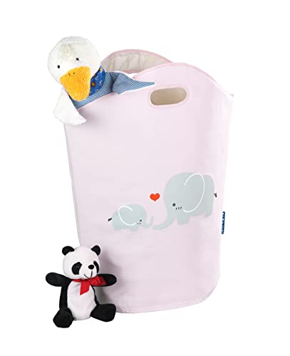 WENKO Wäschesammler Kids Elli Rosa, niedlicher Wäschesack mit Zwei praktischen Tragegriffen mit Elefanten Aufdruck, 24 l Stauraum in einem Fach, (B x H x T): 40 x 52 x 20 cm, kindliches Motiv