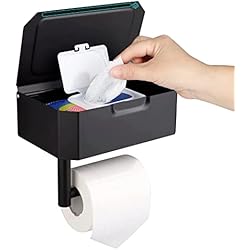 Dispensador De Papel Higiénico Con Monedas Portarollos Papel Higiénico con Caja para Toallitas Húmedas, Porta Rollos de Papel Higienico de Acero Inoxidable Negro Mate, Soporte Papel WC Montado en la Pared para Cocina y Baño