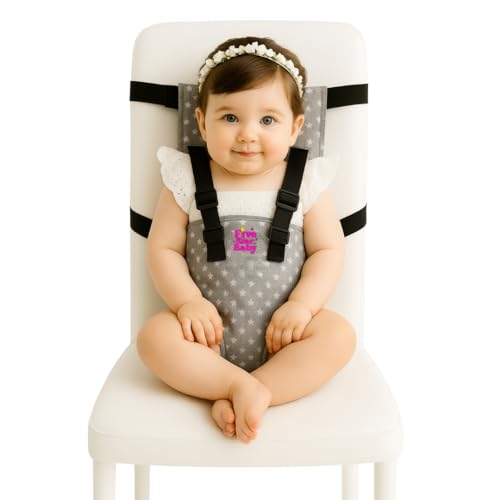 Image of Portable Baby Chair Strap - Travel Dining Seat Cover for Babies & Toddlers | Portable Baby Chair for Travel | Compact, Foldable Baby Seat Cover - Grey Star