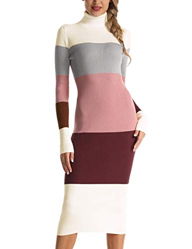Buy Rocorose Women's Turtleneck Ribbed Elbow Long Sleeve Knit Sweater Dress  Army Green XS at Amazon.in