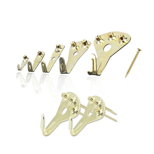 Image of 130pcs /Set Picture Hangers Photo Frame Hanging Hooks Kit with Nails Hardware for Wall Heavy Painting Tool 75lb. Gold