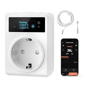 MIUCDA Smart Steckdosen-Thermostat WLAN für Heizung/Kühlung und Zeitschaltuhr mit 3m und 5cm Fühler, Digitaler Temperaturregler Kompatibel mit Alexa und Google für Gewächshäuser, Aquarien