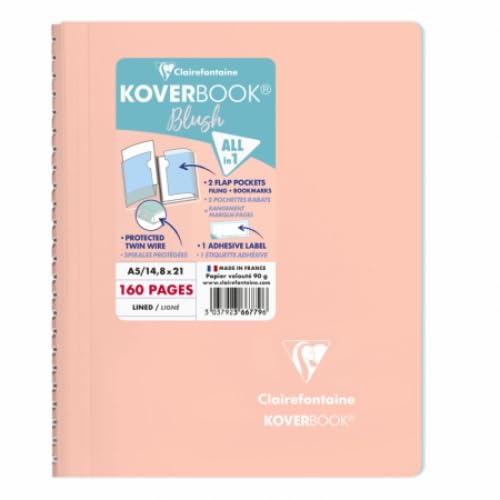 Lot de 5 Carnet Kover Book Blush A5, 160p./80 feuilles 90 g/m² reliure intégrale, couv. envel. corail, ligné