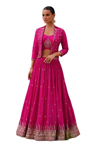 The kurti bazaar Stitched Designer Pakistani Indian Reception Event Party Wear Lehenga with Dupatta Choli (Pink 1, (10 US Large (Chest-42 Waist-38 Hips 44))