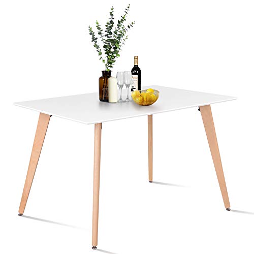 YATA HOME See the difference - Mesa de comedor de cocina, mesa baja de relajación, color blanco y rectangular de madera