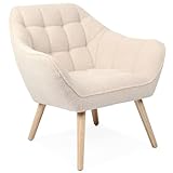 Le Fauteuil scandinave Zentao est conçu avec élégance et modernité en tissu bouclette beige, offrant une touche chic et originale, grâce à ses coutures horizontales et verticales sur l'assise et sur le dossier.