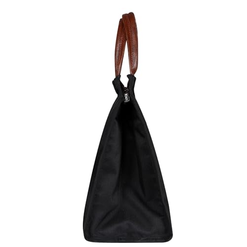Image of LOREM Faux Leather Black Color Insulated Lunch Tote with Handle, Waterproof Reusable Lunch Bag for School, Office, Camping, Outdoor Activities (Blue), 8.5 Litre