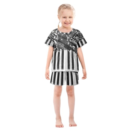 ALAZA Piano Keyboard Music Black White Pajamas Set Short Sleeve Cotton Sleepwear Summer Pjs 2 Piece 5-14Y3
