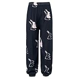 Aislor Kinder Boho Hippie Hose Jungen Mädchen Harmeshose Vintage-Muster Sport Yoga Hose Fitness Sommerhose Blommers Sweatpants Z Black + Rabbit 134-140