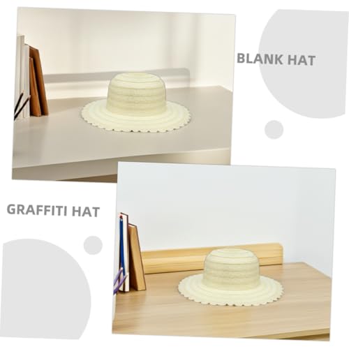 4pcs White Straw Hats: for Kids DIY Crafts Creative Painting Caps for Boys Girls Sun Protection for Summer Beach Farm Activities3