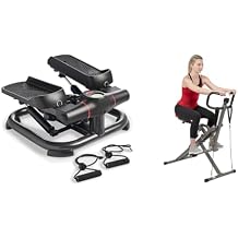 Sunny Health & Fitness 2-in-1 Premium Power Stepper with Resistance Bands + Row-N-RideTM PRO Squat Assist Trainer, Rowing Machine for Glute Workout