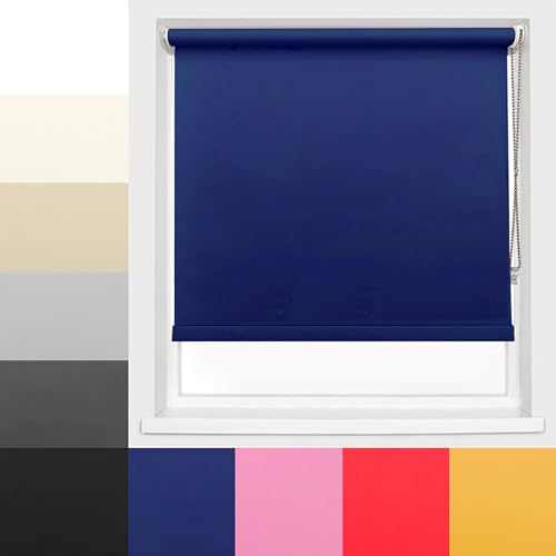 Ev Dekor Thermal Insulated Blackout Roller Blinds, Easy Fit Child Safe Room Darkening Shades Fittings Included Navy(60X165cm) Premium Fabric Roller Window Blind Bedroom Home Office