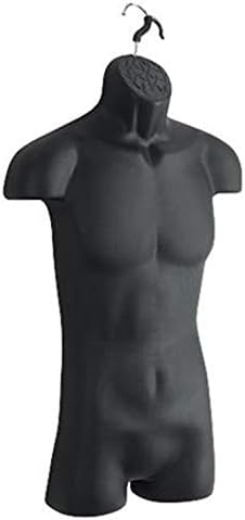 Male Molded Black Shatterproof Hollowback Torso Form - Fits Men's Sizes S-L - Hanging Fashion Form Hanging Mannequin to Display Top and Bottom Merchandise