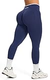JOYSPELS Seamless Gym Leggings for Women UK - Ruched Scrunch Bums Womens Activewear Sculpting Leggings for Workout, Running, Sports, Yoga Navy Blue M