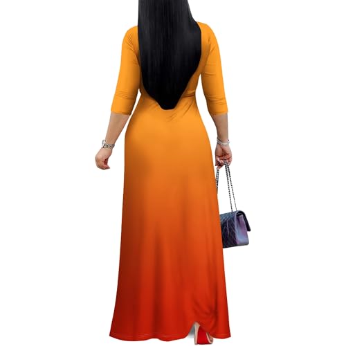 Image of PinkPatty Women's Plus Size Maxi Dress Casual 3 /4 Sleeve Dress with Belt | Soft stretch feel, printed style, flowy A-line fit, v neck, waist tie, side pockets, for vacation, party and daily wear