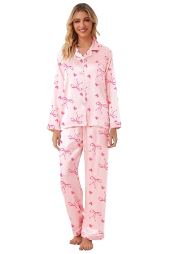 Image of Schbbbta Girls & Women Satin Pajamas Set, 2Piece Silk Nightwear Button-Down Sleepwear for Teen Kids, 3 Years - Women XXL