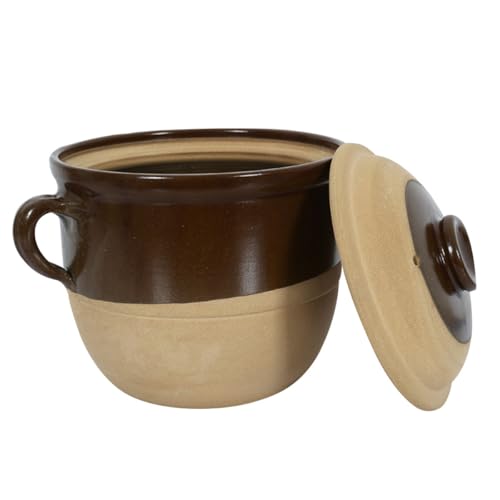 TOBBOMEY Olla de Barro para Guisar 2l Doble Asa Antideslizante y Aislamiento Térmico, Cazuela de Barro Esmaltada Resistente Ácidos y Álcalis para Cocina Doméstica