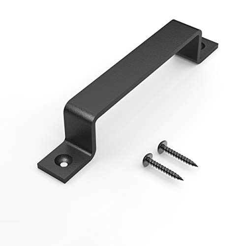 Image of 8 Inch Straight Bar Barn Door Handle - Black Cast Iron Pull for Sliding Doors, Gates, Sheds, Fences, Closets - Indoor Outdoor Farmhouse Hardware