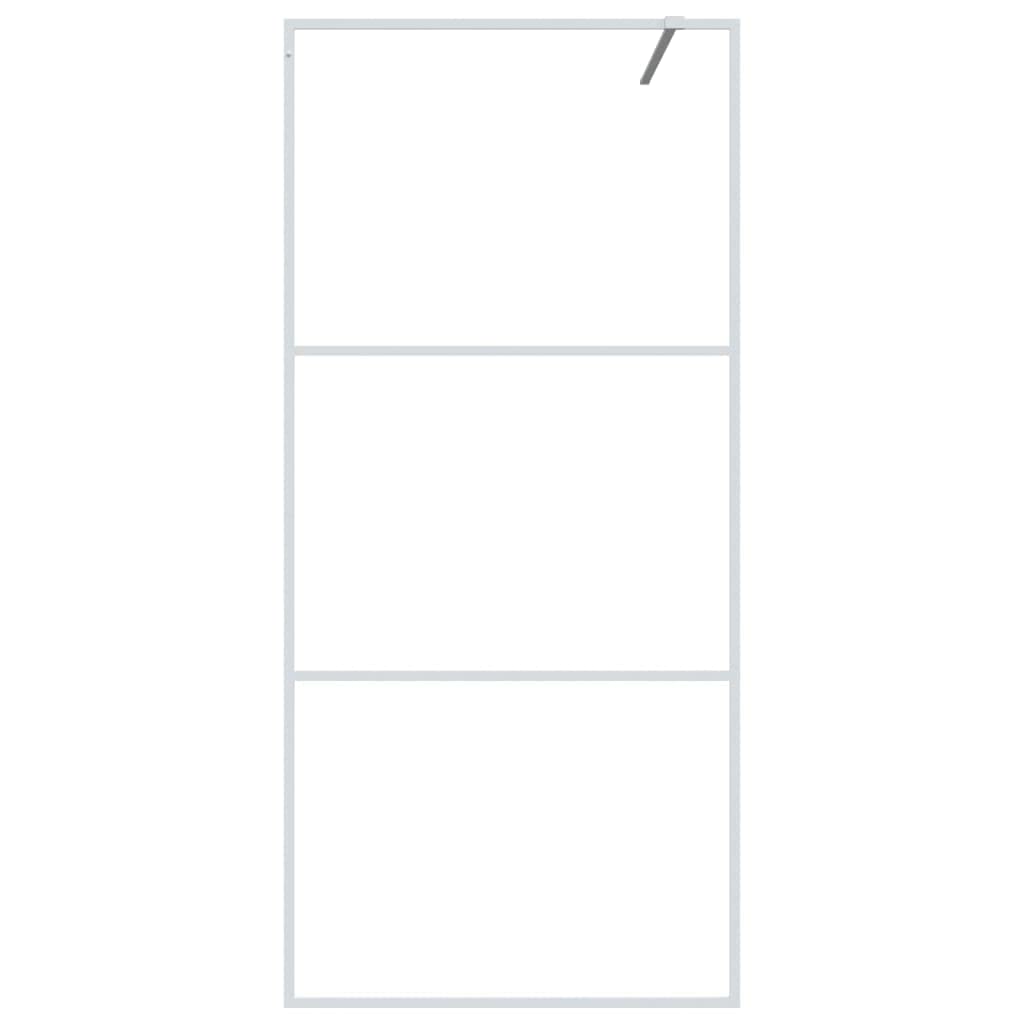 Parete doccia per doccia a pavimento, 90 x 195 cm, in vetro trasparente ESG con telaio in alluminio bianco, per doccia walk-in