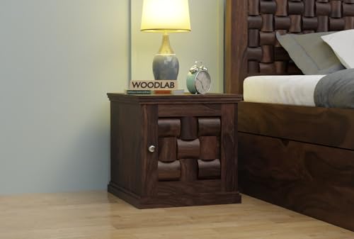 Image of WOODLAB Solid Sheesham Wood Bedside End Table with 2 Drawer Storage for Bedroom Wooden Nightstand Table Home Office (Niwar Walnut Finish)